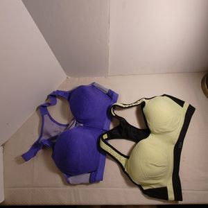 VSX Sport Bras Size 36 C Purple Zip in Front Green Racer Back